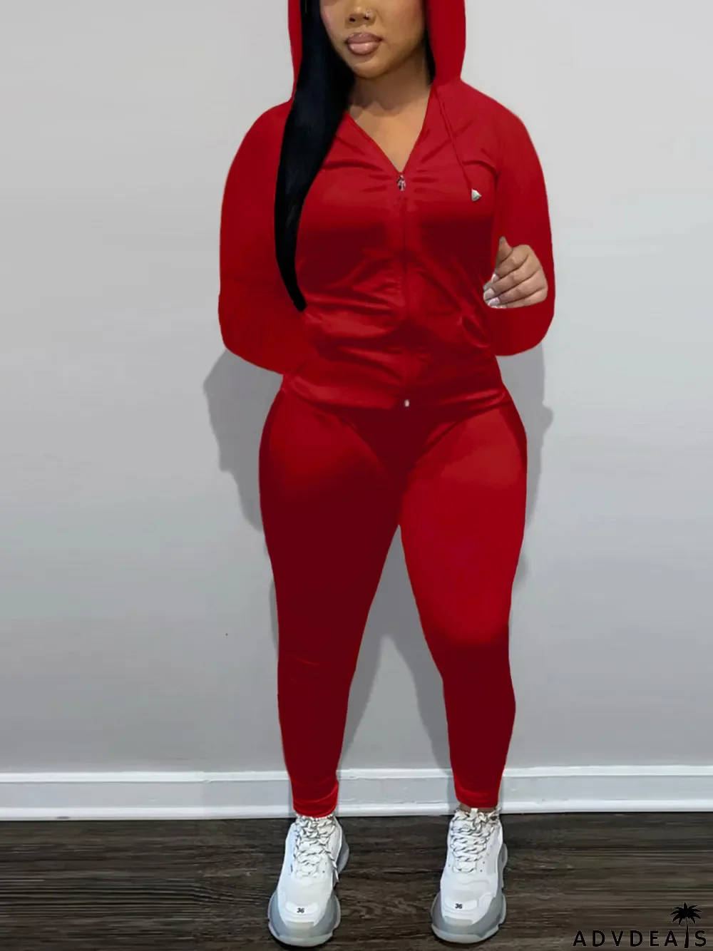 Fashion Zipper Hooded And Pants Two Piece Set