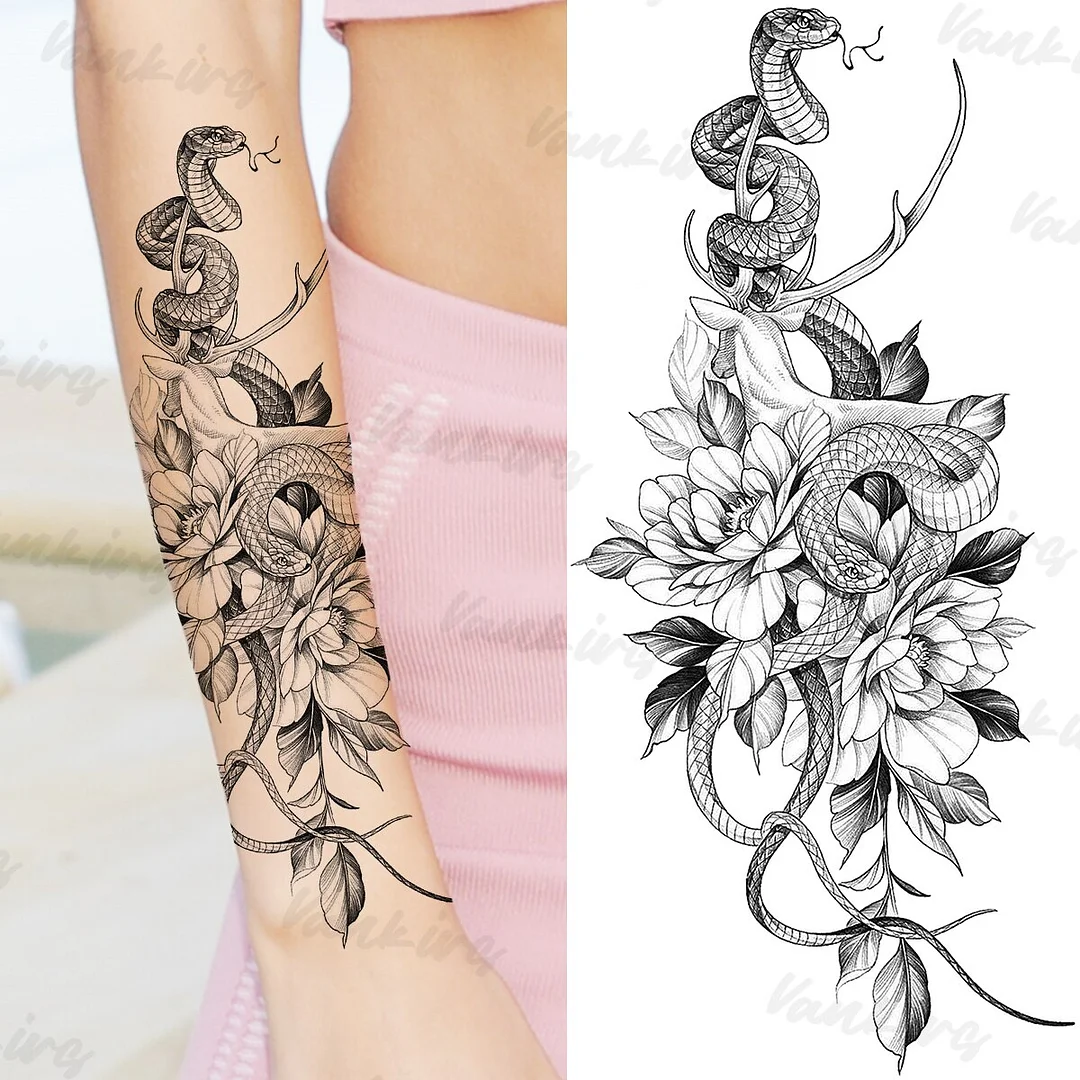Sdrawing Peony Temporary Tattoos For Women Girls Realistic Anchor Butterfly Flower Fake Tattoo Sticker Sexy Body Arm Tatoos DIY