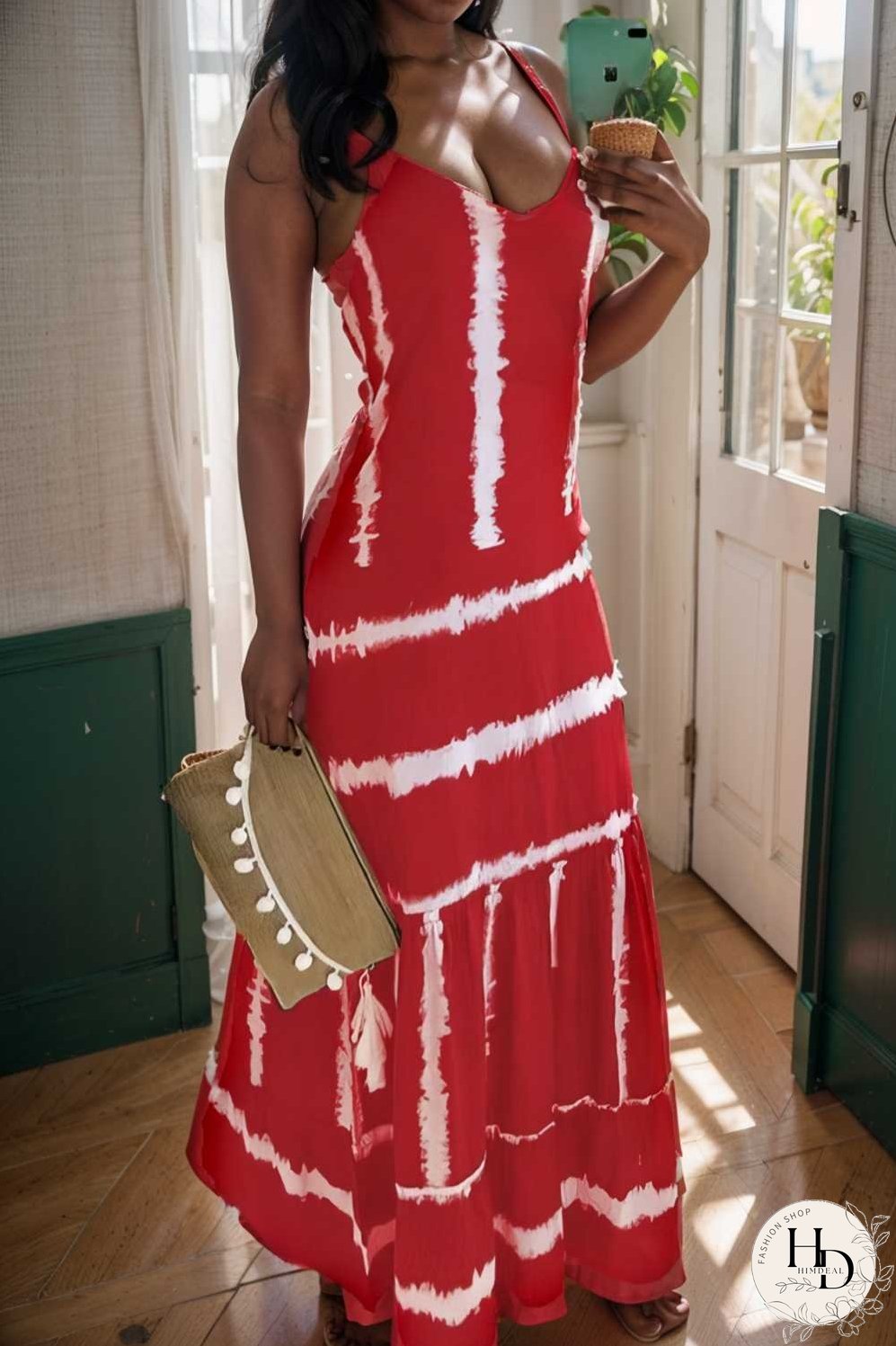 sling stripe print sleeveless fitted dress