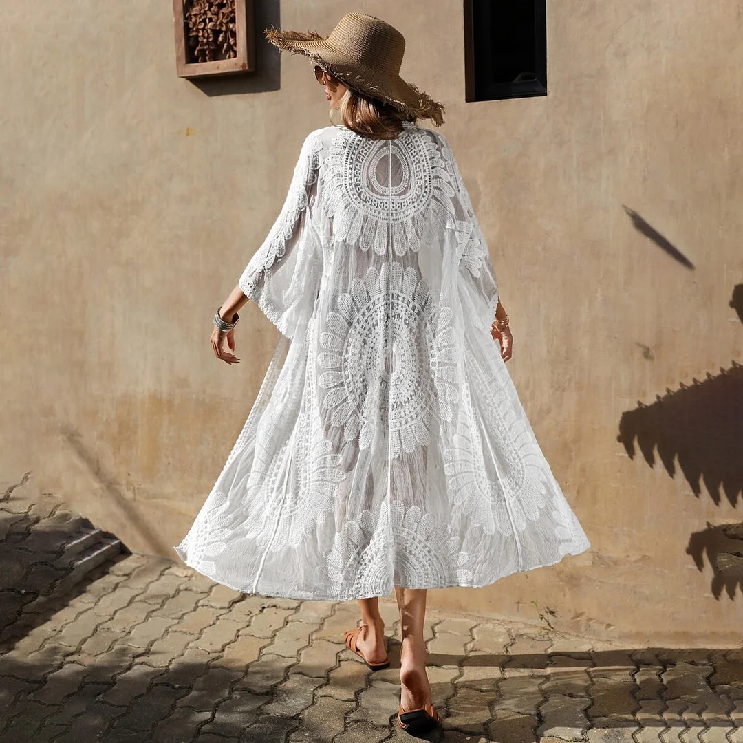 Athvotar Athvotar Summer New High-End French Resort Style Design Embroidery Loose V-Neck Solid Color Niche Sunscreen Shirt Woman