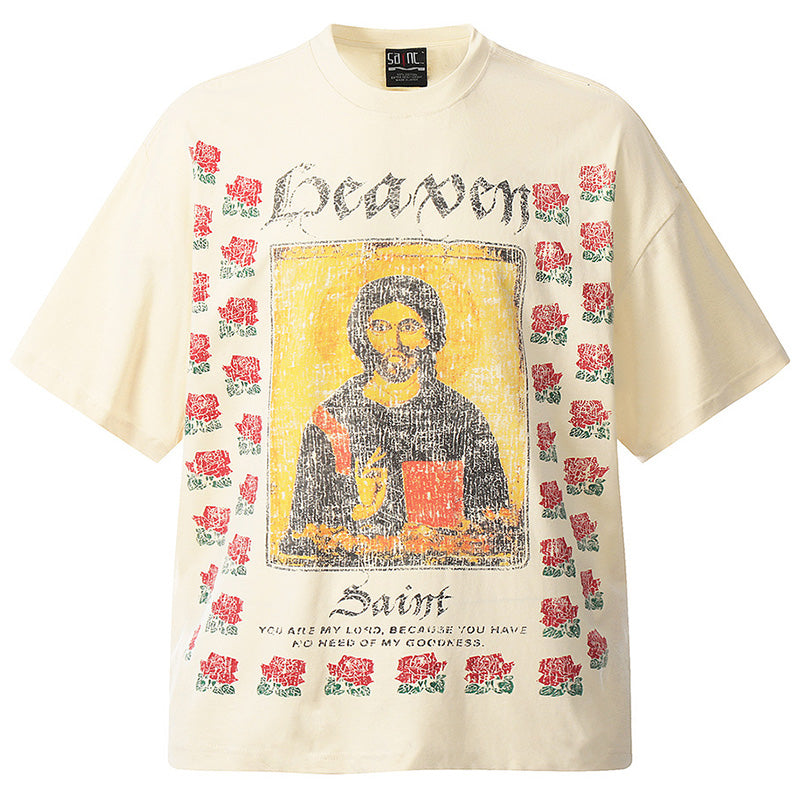 SAINT  Rose Sanskrit Distressed Print T-Shirts