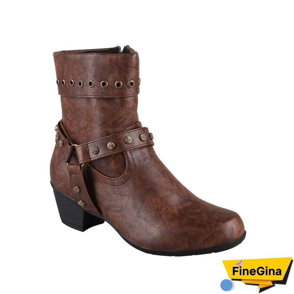 Round Toe Rivet Ankle Boots