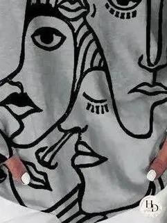 Abstract Print Long Sleeve T-shirt for Women