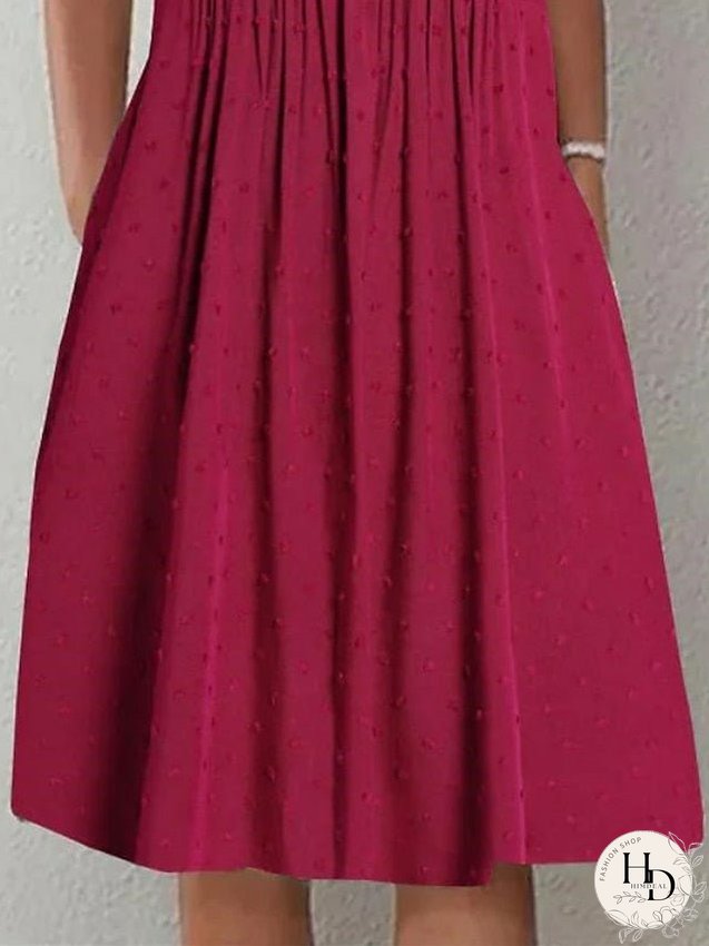 Casual Dress Summer Dress Midi Dress Button Pocket Outdoor Daily Date Fashion Basic Crew Neck Short Sleeve Regular Fit Red Color S M L XL XXL Size for Women