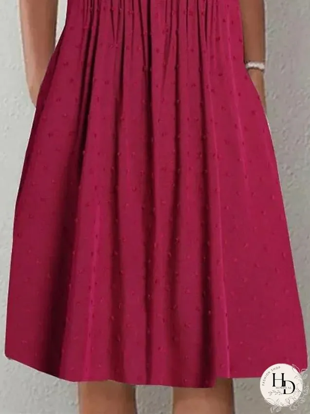 Casual Dress Summer Dress Midi Dress Button Pocket Outdoor Daily Date Fashion Basic Crew Neck Short Sleeve Regular Fit Red Color S M L XL XXL Size for Women