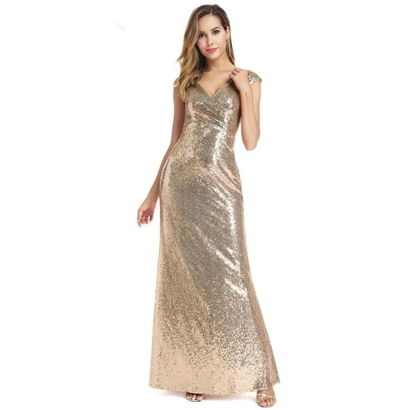 Gorgeous Cap Sleeve Sequins Prom Dress Mermaid Long Evening Gowns Online