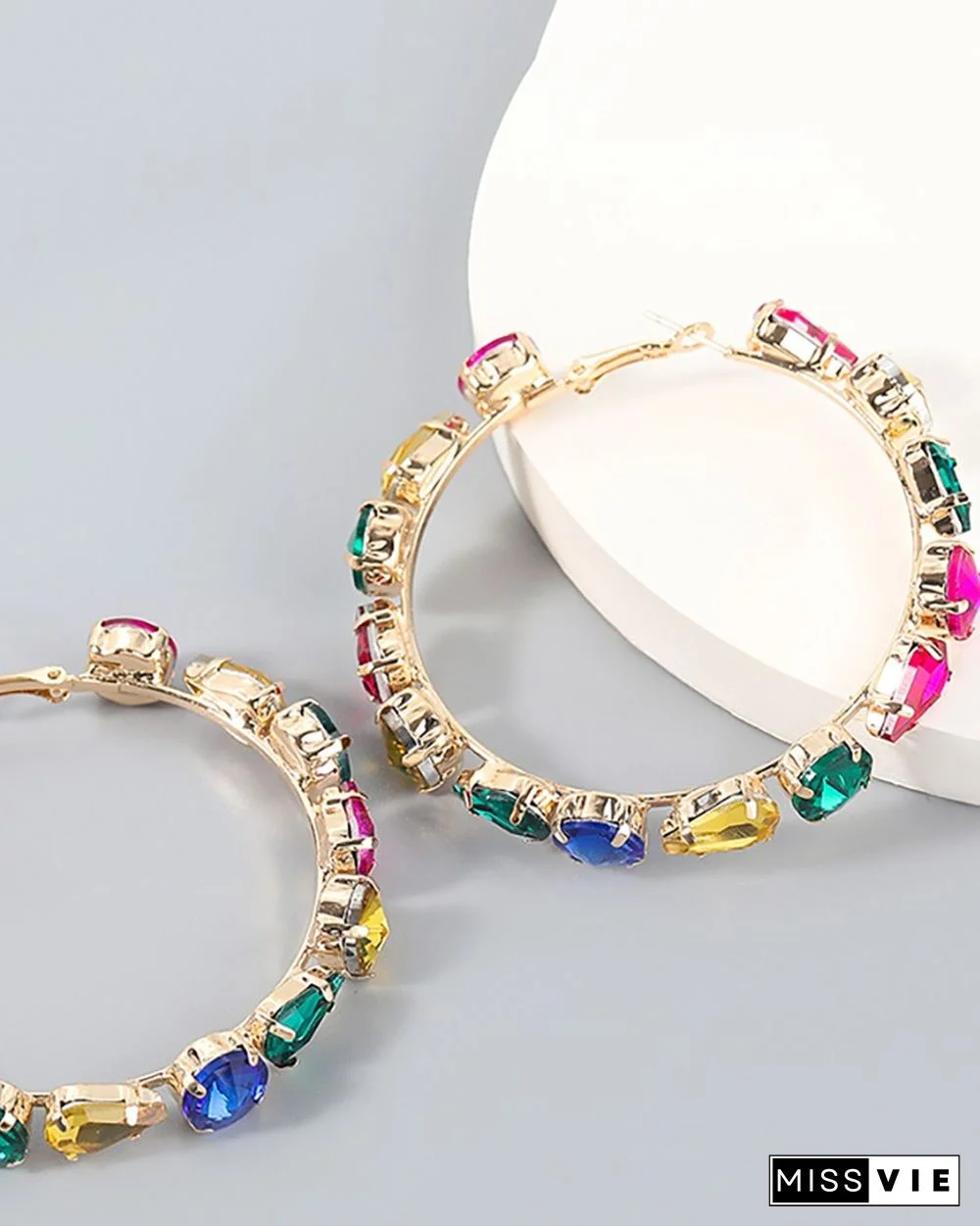 1Pair Waterdrop & Round Shaped Rhinestone Hoop Earrings