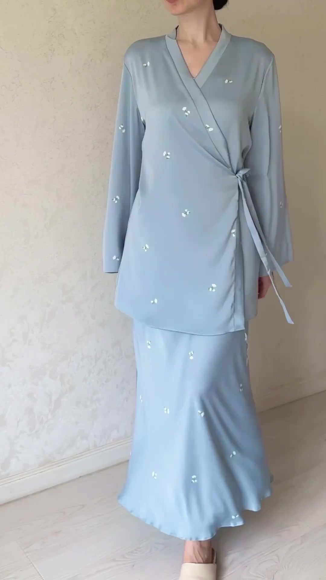 Fashion Floral Pattern Long Sleeve Set Printed Satin Dress | Oxredo Shop Ramadan Sale