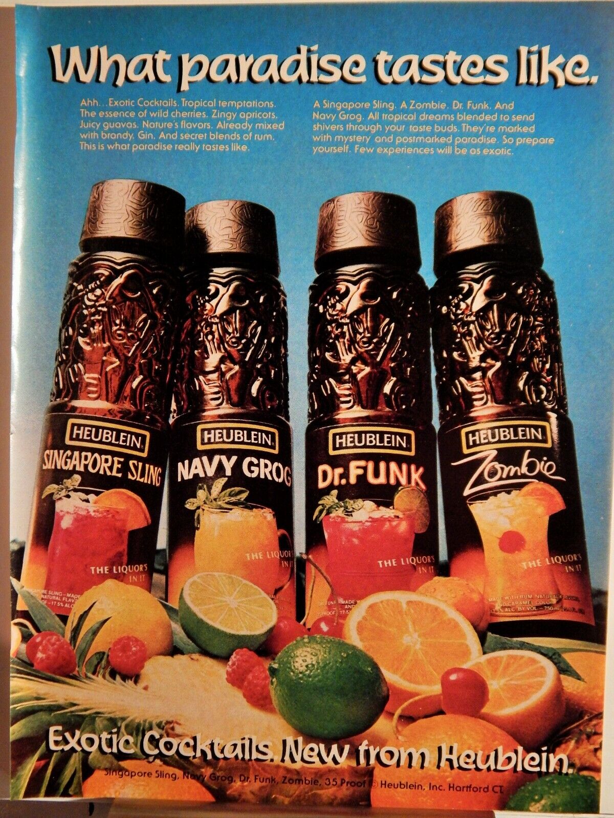 HEUBLEIN EXOTIC COCKTAILS: DR FUNK ZOMBIE NAVY GROG ORIGINAL VTG 1979 Photo Poster painting AD,