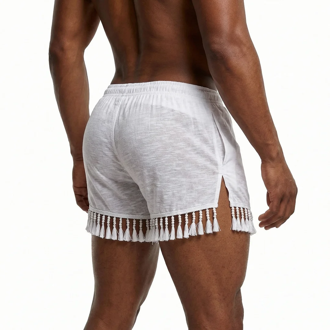 Men's Basic Casual Shorts, Tassel Patchwork Shorts-INSPIREUSE