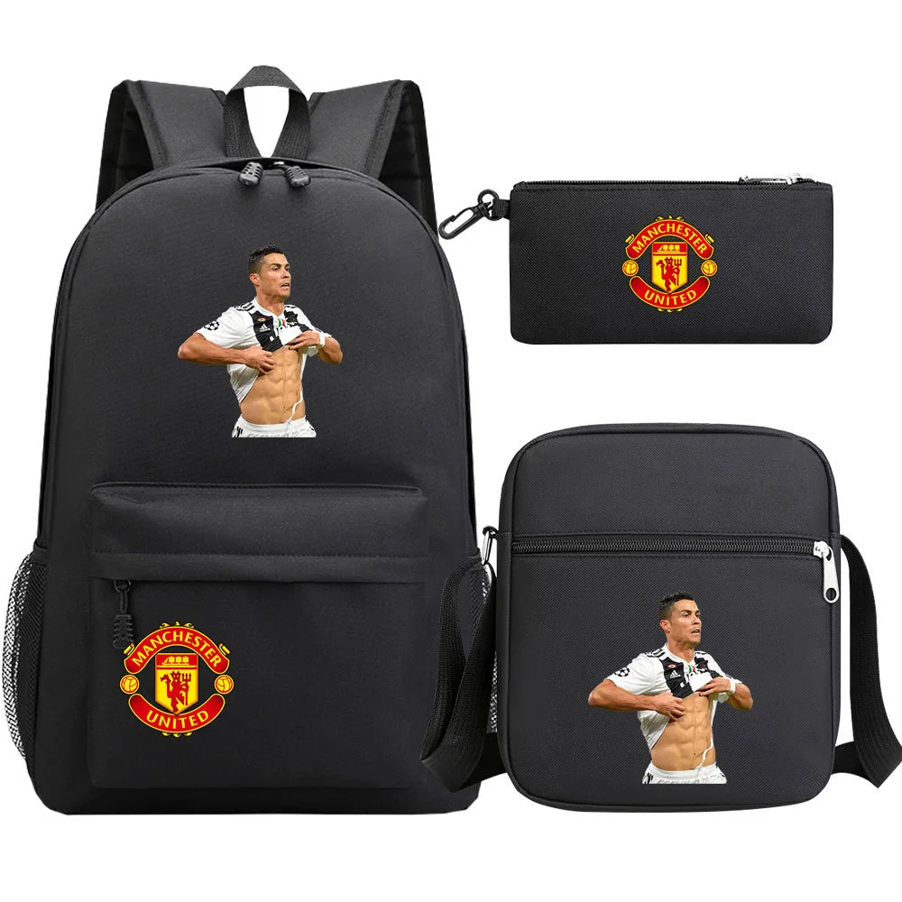 Buzzdaisy Cristiano Ronaldo School Bag Set - Backpack, Pencil Case & Lunch Bag | 15-inch Laptop Compartment | Waterproof Canvas | Double-Sided Mesh Pockets