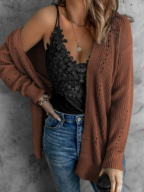 Hollow Out Knitted Side Split Cardigan