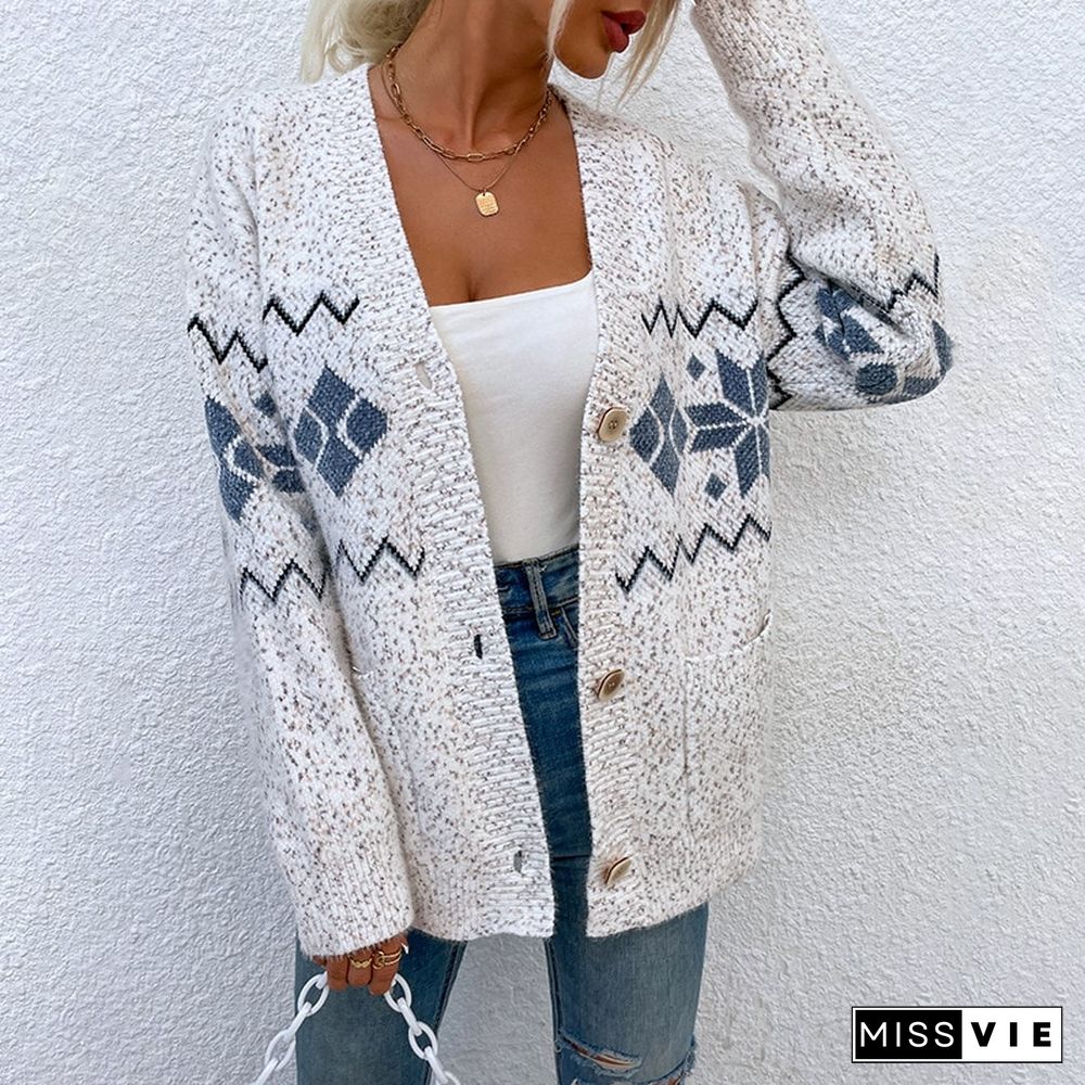 Autumn Winter New Neck Knitted Cardigan Sweater Fashion Street Dress Loose Long Sleeve