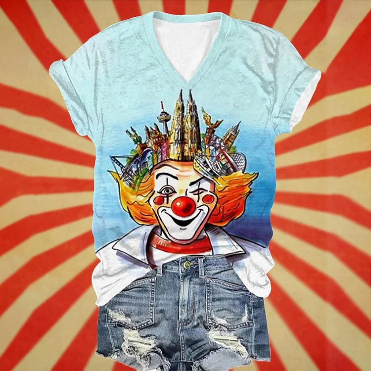 KÖLner Karneval Clown Print Casual T-Shirt