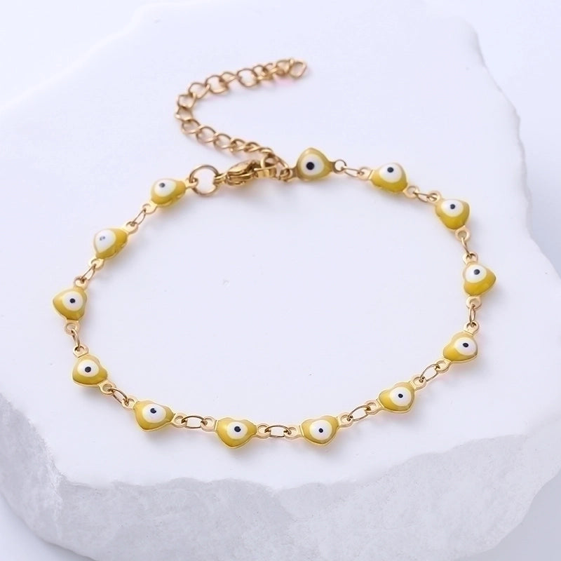 Classic Style Devil’S Eye Heart Shape 304 Stainless Steel 18K Gold Plated No Inlaid Stainless Steel Bracelets In Bulk