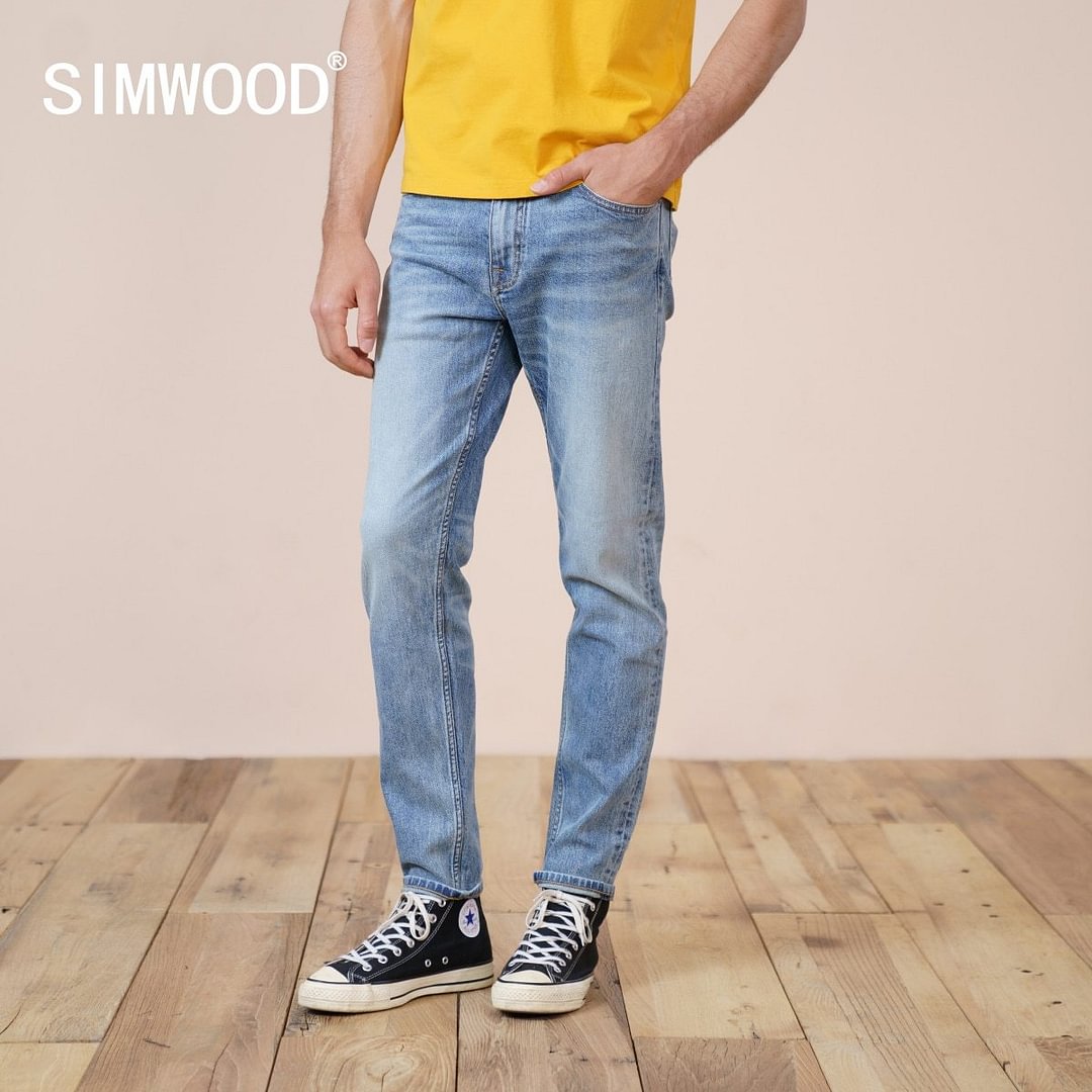 SIMWOOD 2021 Autumn Summer New Slim Fit Jeans Men Basic Casual Denim Trousers Plus Size Brand Clothing SK130149