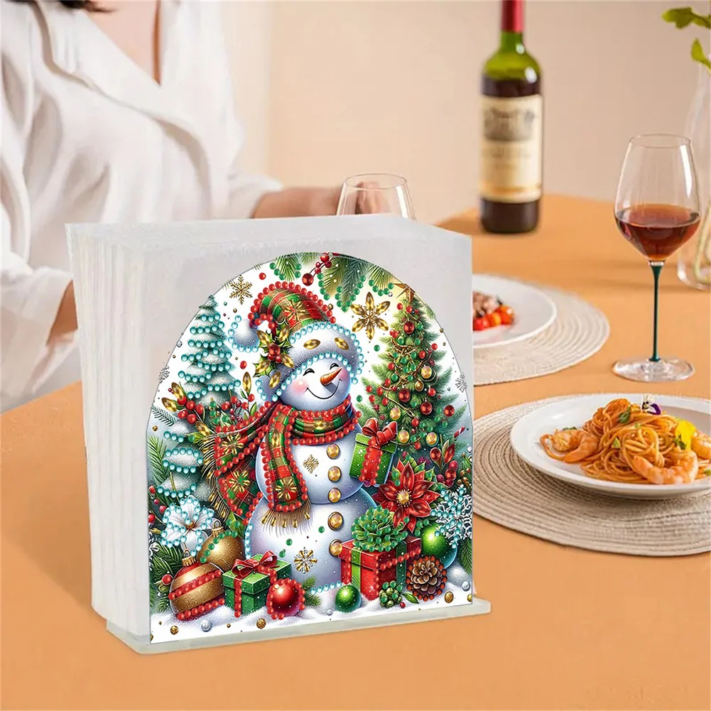 DIY Christmas Snowman Acrylic DIY 5D Diamond Art Painting Napkin Holder Set