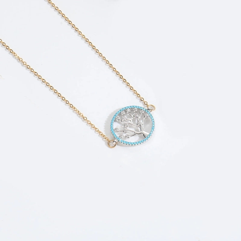 Copper 14K Gold Plated Inlay Tree Zircon Copper Necklaces