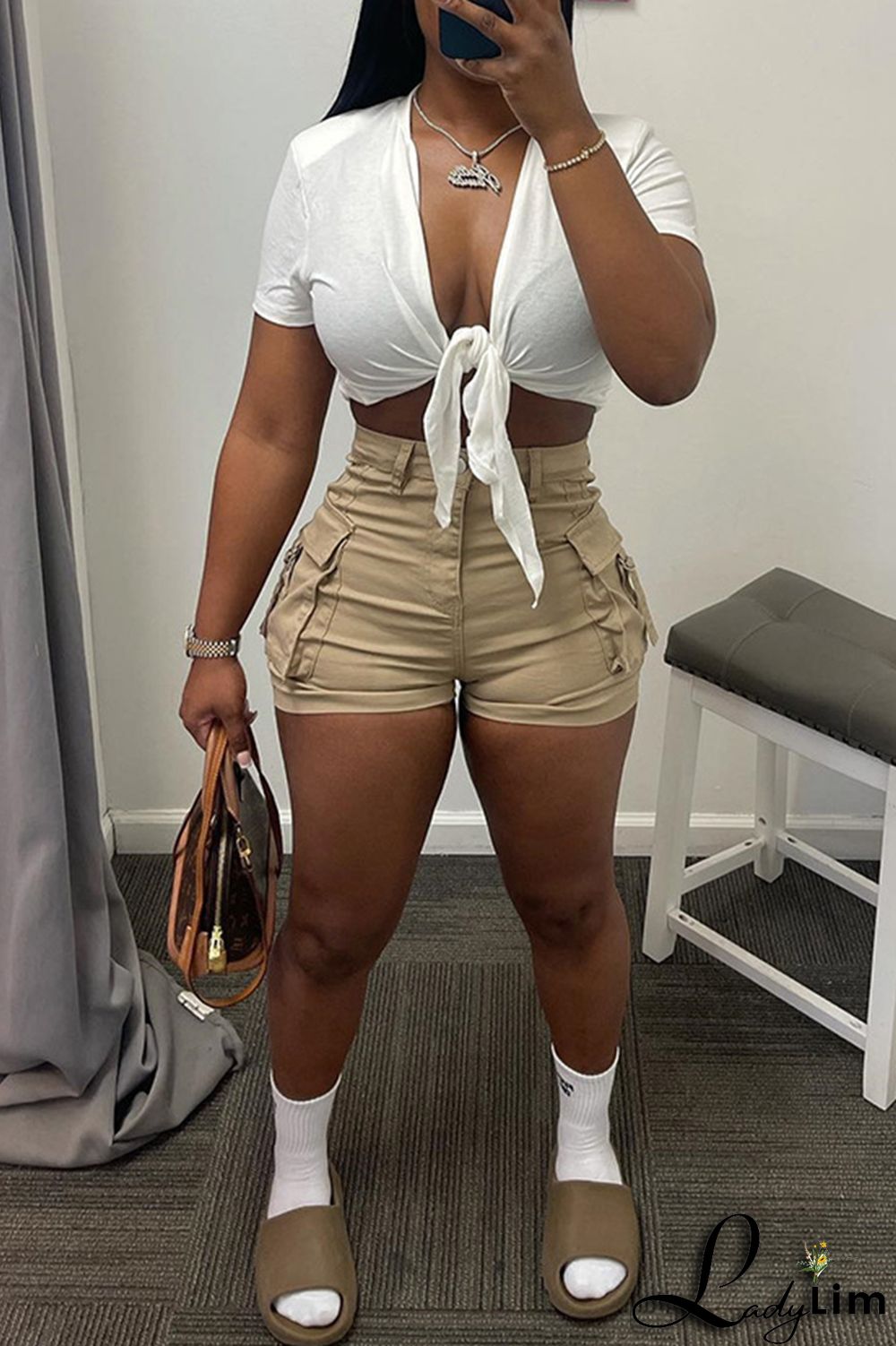 Pink Fashion Casual Solid Patchwork Regular High Waist Shorts