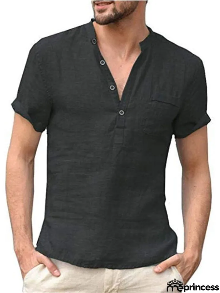 Men's Casual Comfy Short Sleeve Holiday Linen Shirts for Summer