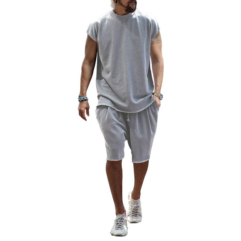 Men's Casual Round Neck Short Sleeve T-Shirt Loose Shorts Set 89142205M