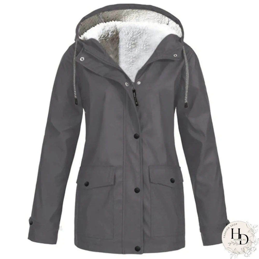 Womens Winter Coats-Solid Plush Thickening Jackets for Outdoor Hiking Plus Size Hooded