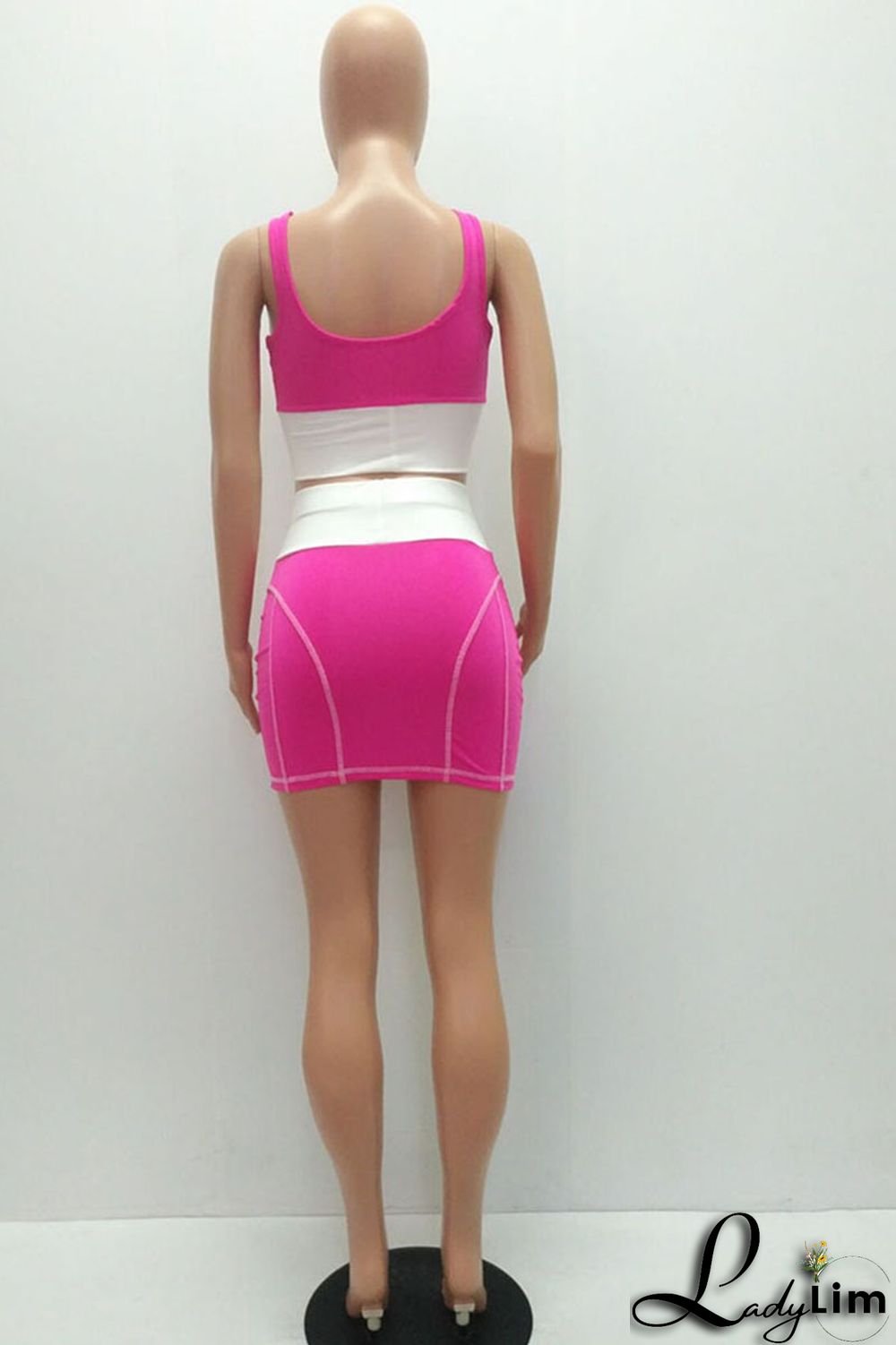 Rose Red Sexy Print Split Joint U Neck Two Pieces