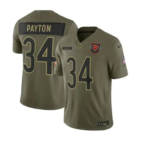 Men's Chicago Bears #34 Walter Payton  Olive 2025 Salute to Service Retired Limited Jersey