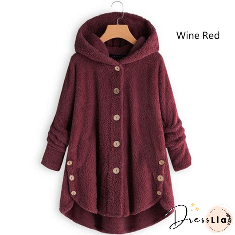 Warm Womens jacket Autumn & Winter Casual Decoration Fleece Hooded Coat Loose Fit Soft