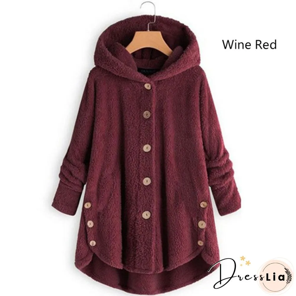 Warm Womens jacket Autumn & Winter Casual Decoration Fleece Hooded Coat Loose Fit Soft
