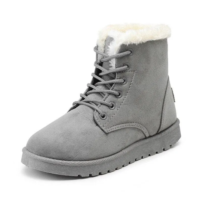 Women Snow Boots Flat Lace Up Winter Plus Size Platform Ladies Warm Shoes 2021 New Flock Fur Women's Suede Ankle Boots Female 1109