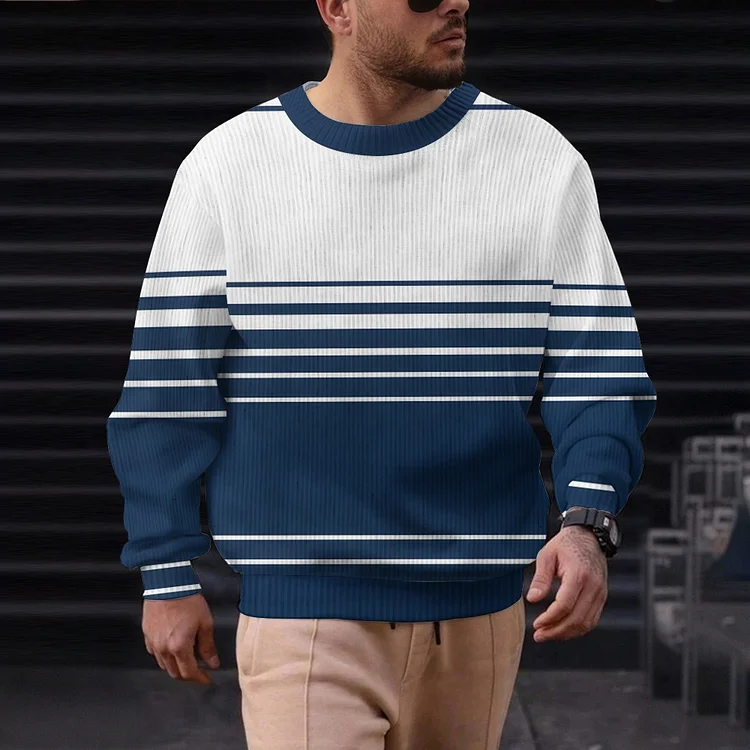 Men's Casual Printed Round-neck Sweater