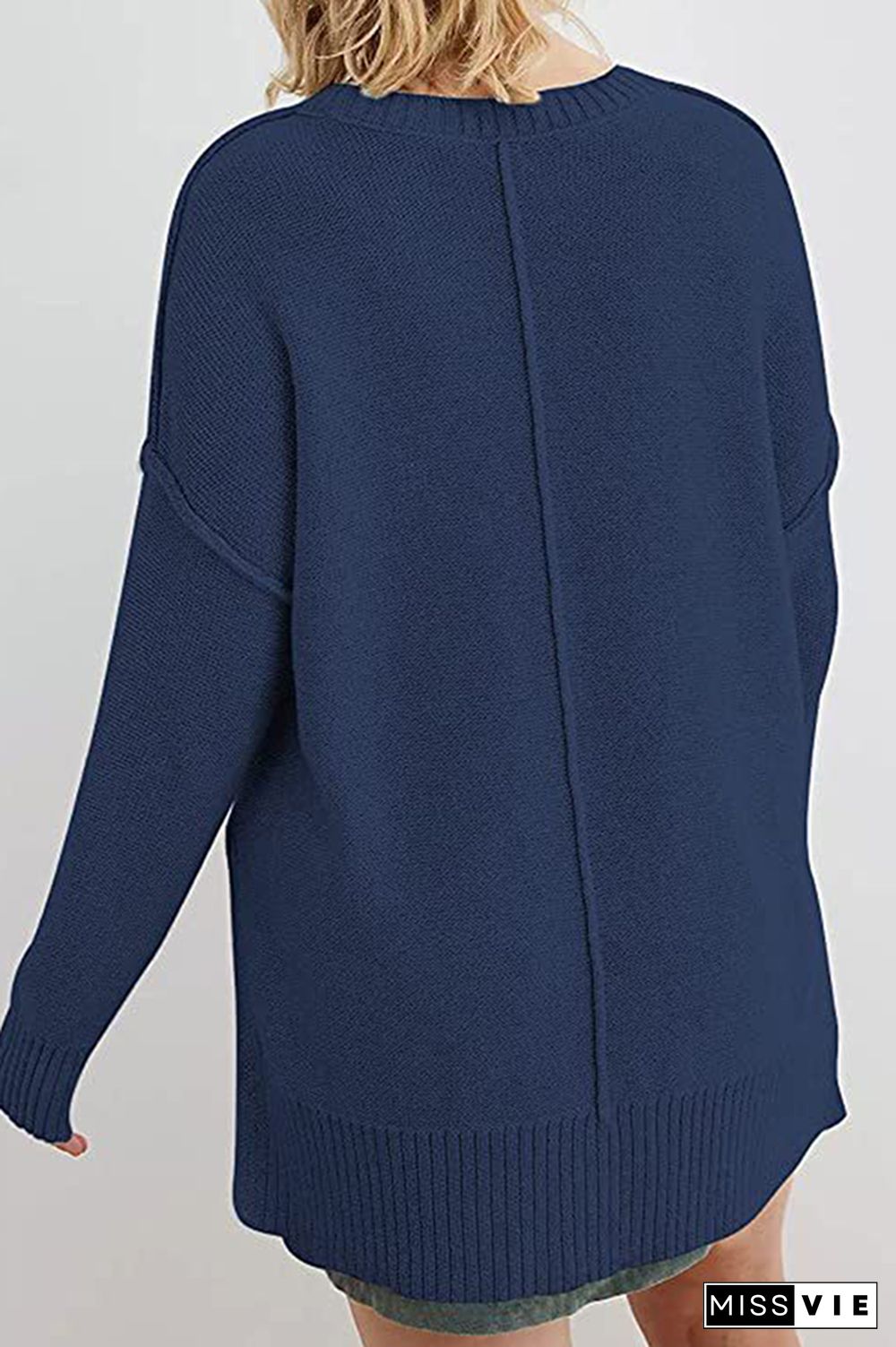 Casual Solid Patchwork Slit O Neck Tops Sweater