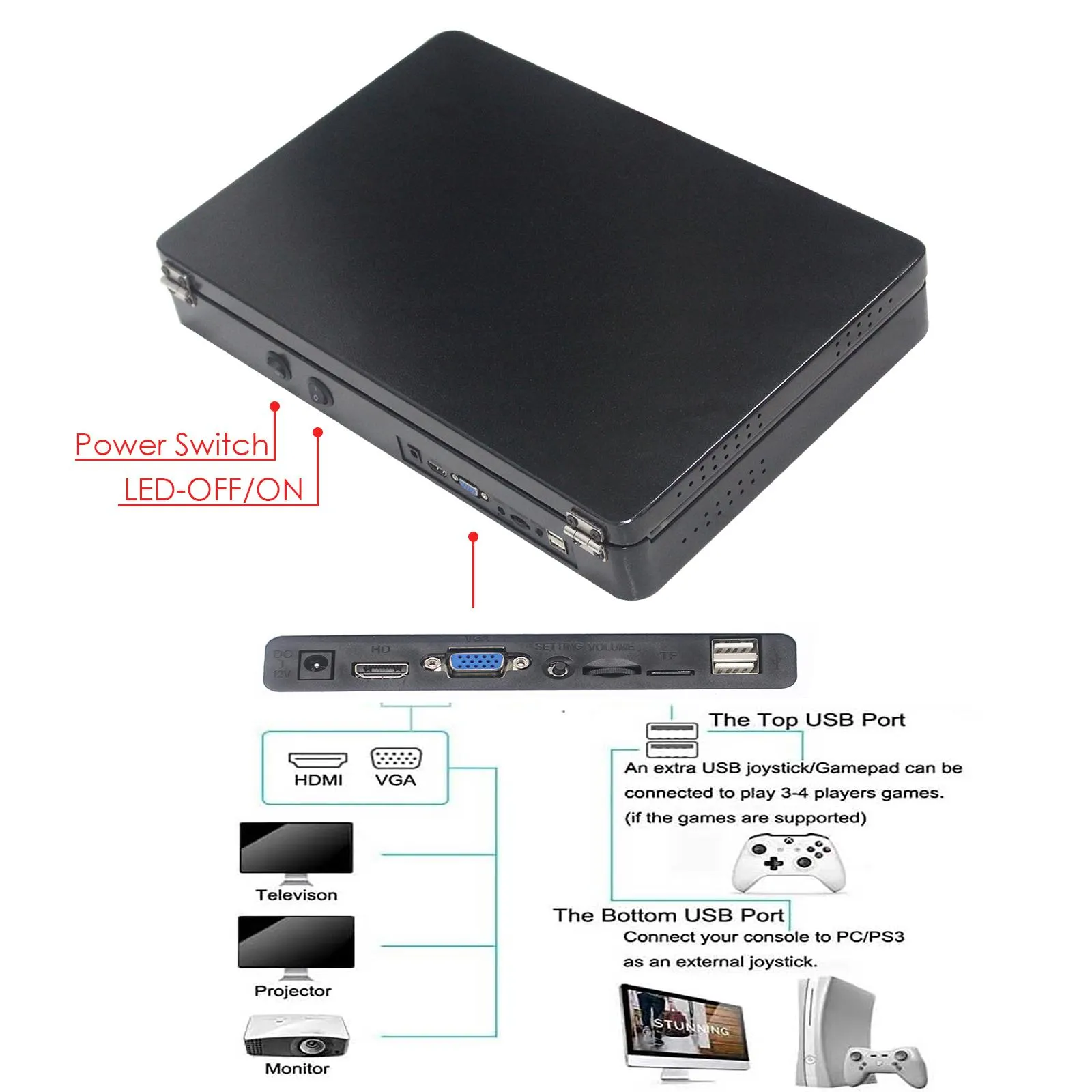 9800 in 1 Hand-held Portable Selected Arcade Game Console 17.5-inch HD Screen Dual Players Box DX, Retro Video Game Machine Search/Hide/Save/Load/Pause Games