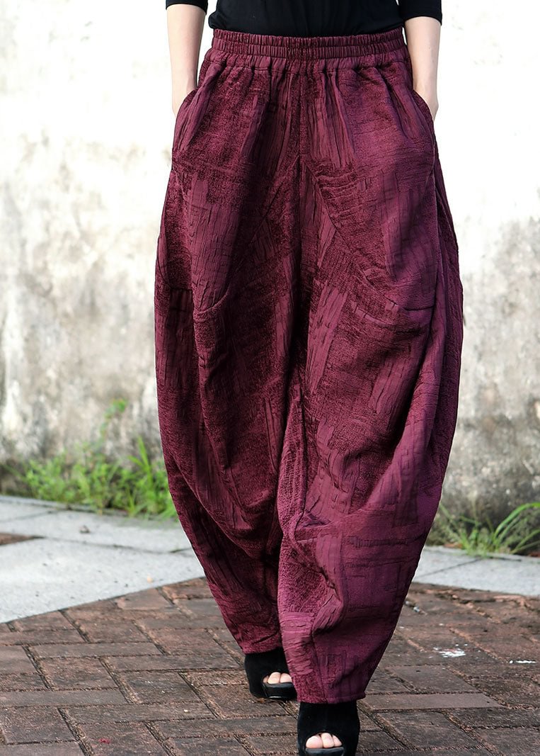 Loose Purple Pockets Jacquard Casual Winter Pants CK2413- Fabulory