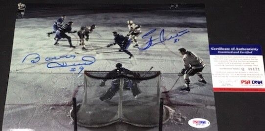 Stan Mikita Bobby Hull Chicago Blackhawks Signed 8x10 PSA DNA COA Action