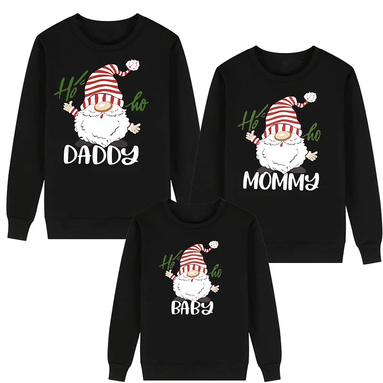 Daddy & Mommy & Baby Gnomes Christmas Long Sleeve Hoodie Matching Family Sweatshirt(Black)