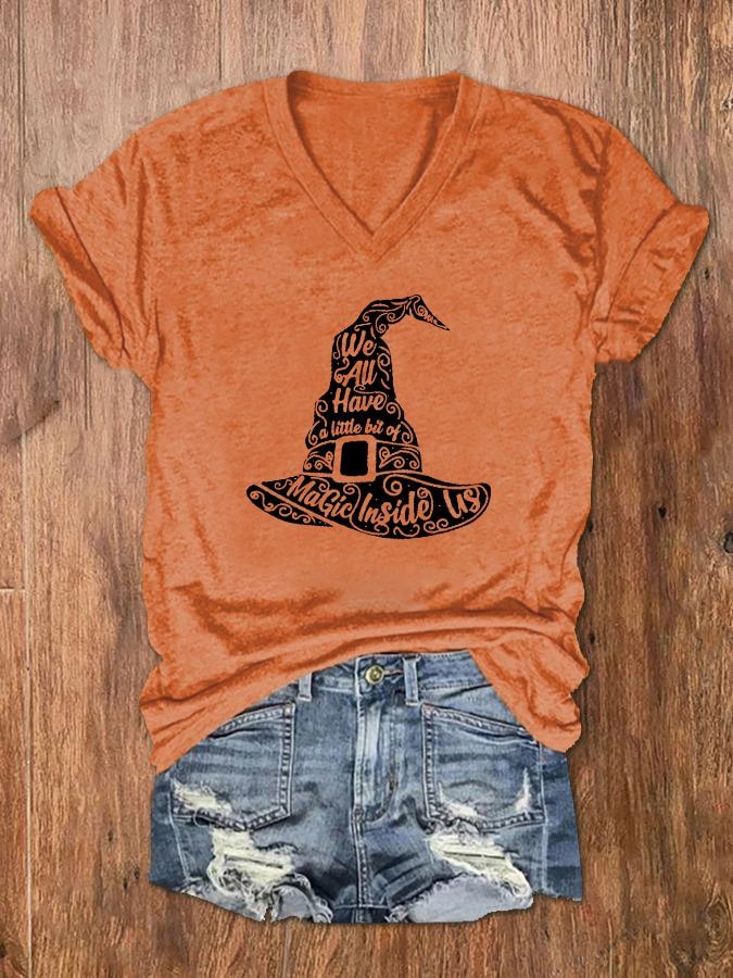 Women's Witch Hat Shirt Print V-Neck T-Shirt