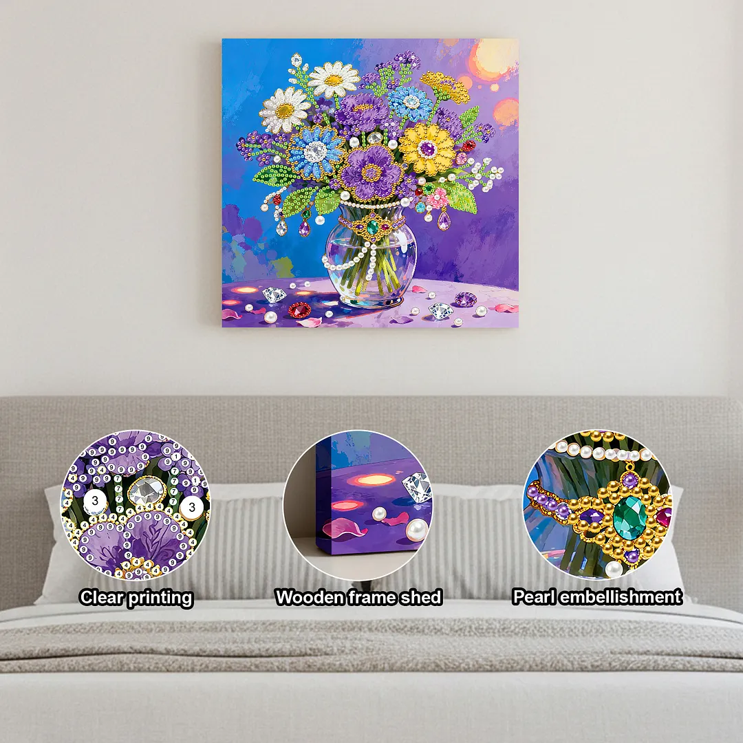 Vase DIY Pearl Painting Kit for Adults Gift Home Wall Decor 25x25cm With Frame