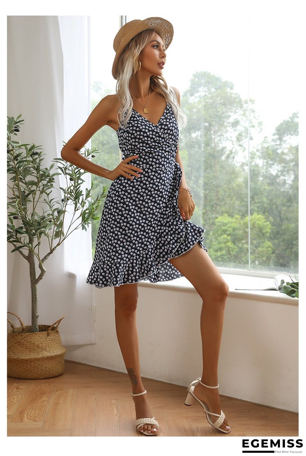 Summer Printing Irregular Ruffled Suspenders Dress Women | EGEMISS