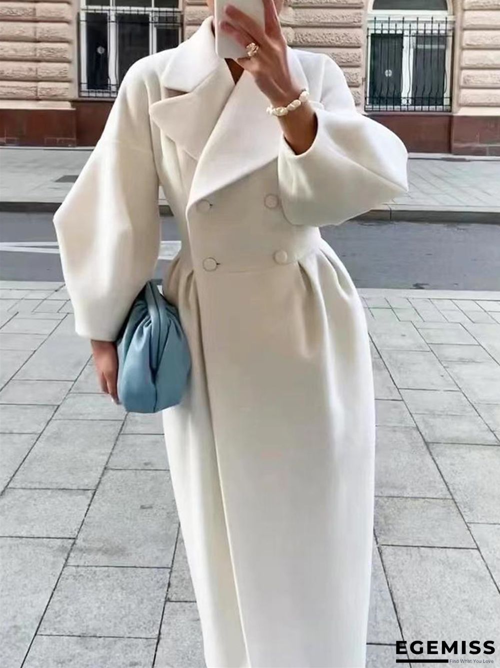 Vintage Lantern Sleeves Solid Color Lapel Long Coat | EGEMISS