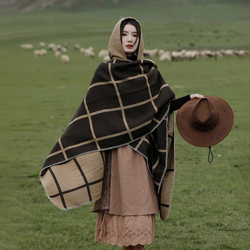 Ethnic Style Hooded Shawl Cloak Lijiang Xinjiang Tibet Northwest Tourism Wear Photograph Warm Outer Cape