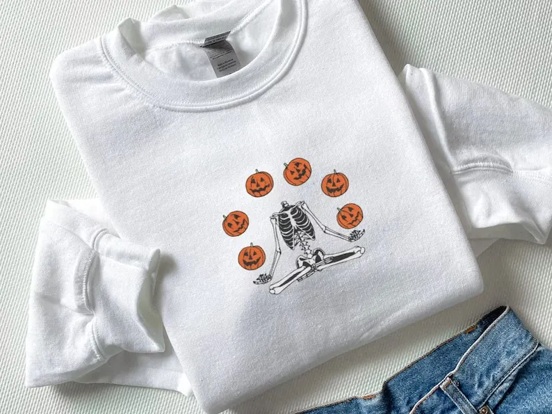 Embroidered Pumpkin Halloween Sweatshirt