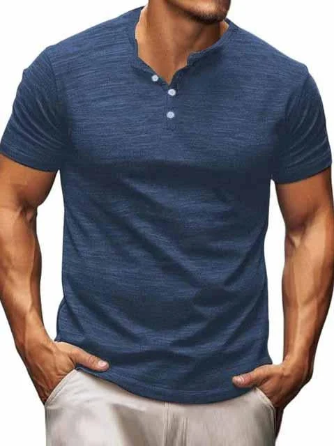 Men's Casual Basic Button-Down Short Sleeve Henley Shirt