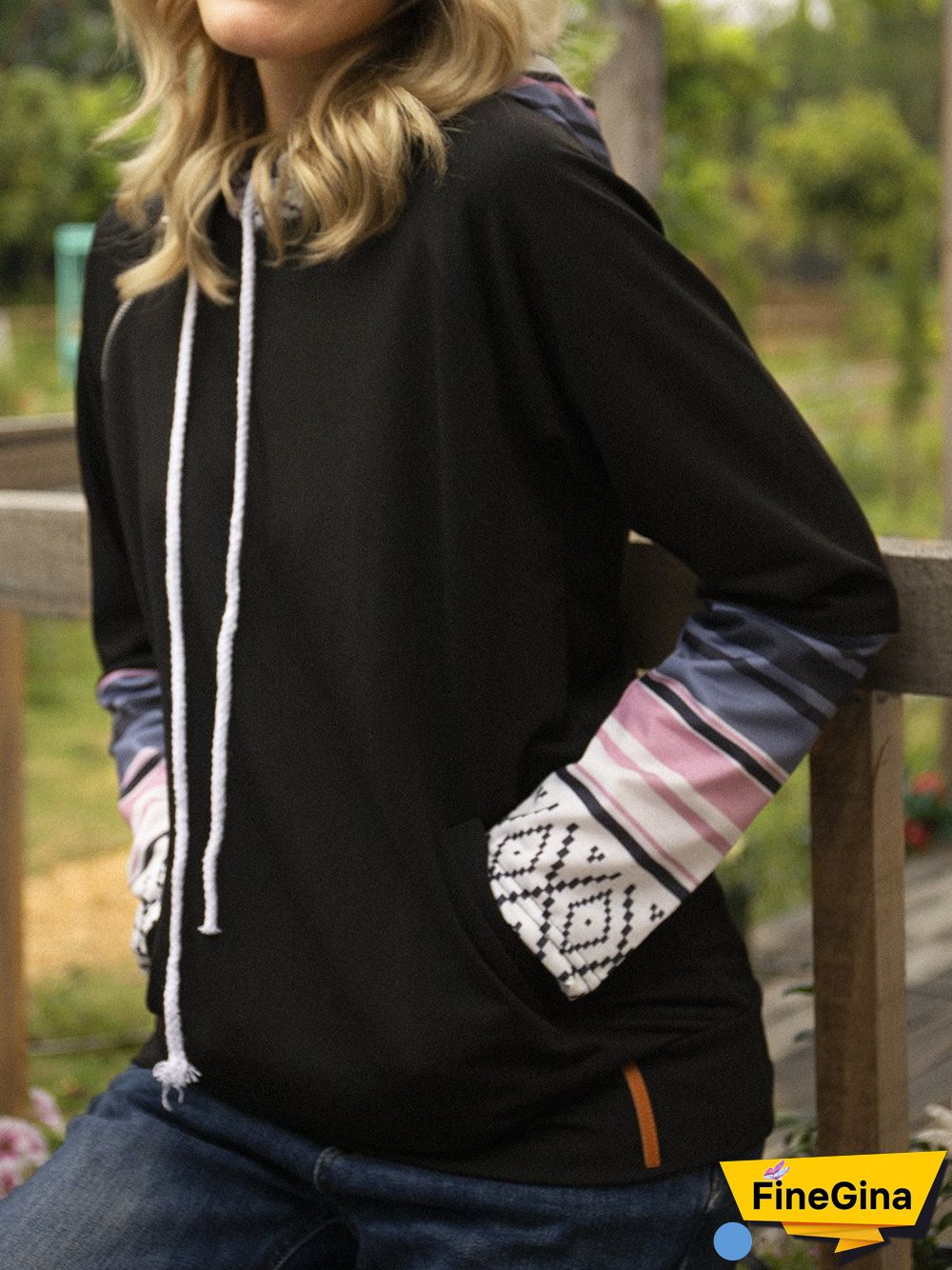 Black Long Sleeve Floral-Print Boho Sweatshirts