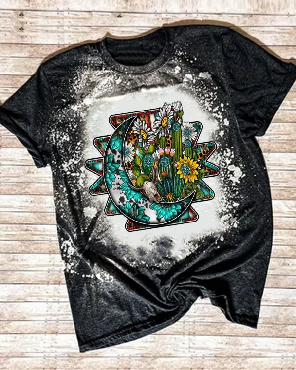 Aztec Moon Gemstone Western Print V Neck T-shirt
