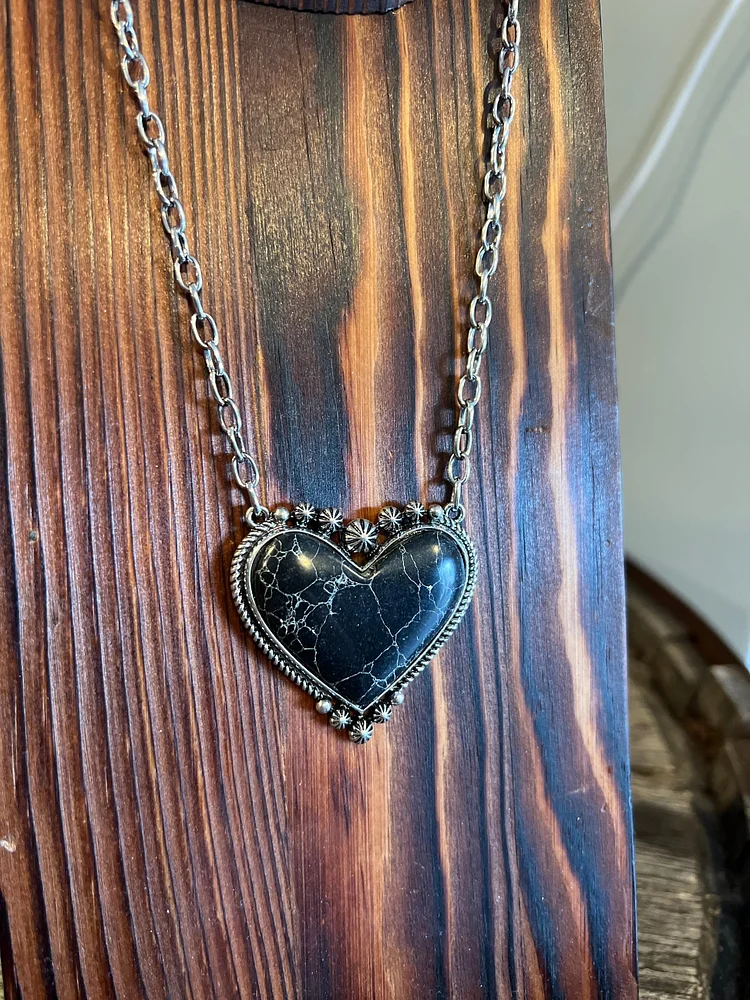 Black Onyx Heart Necklace Faux