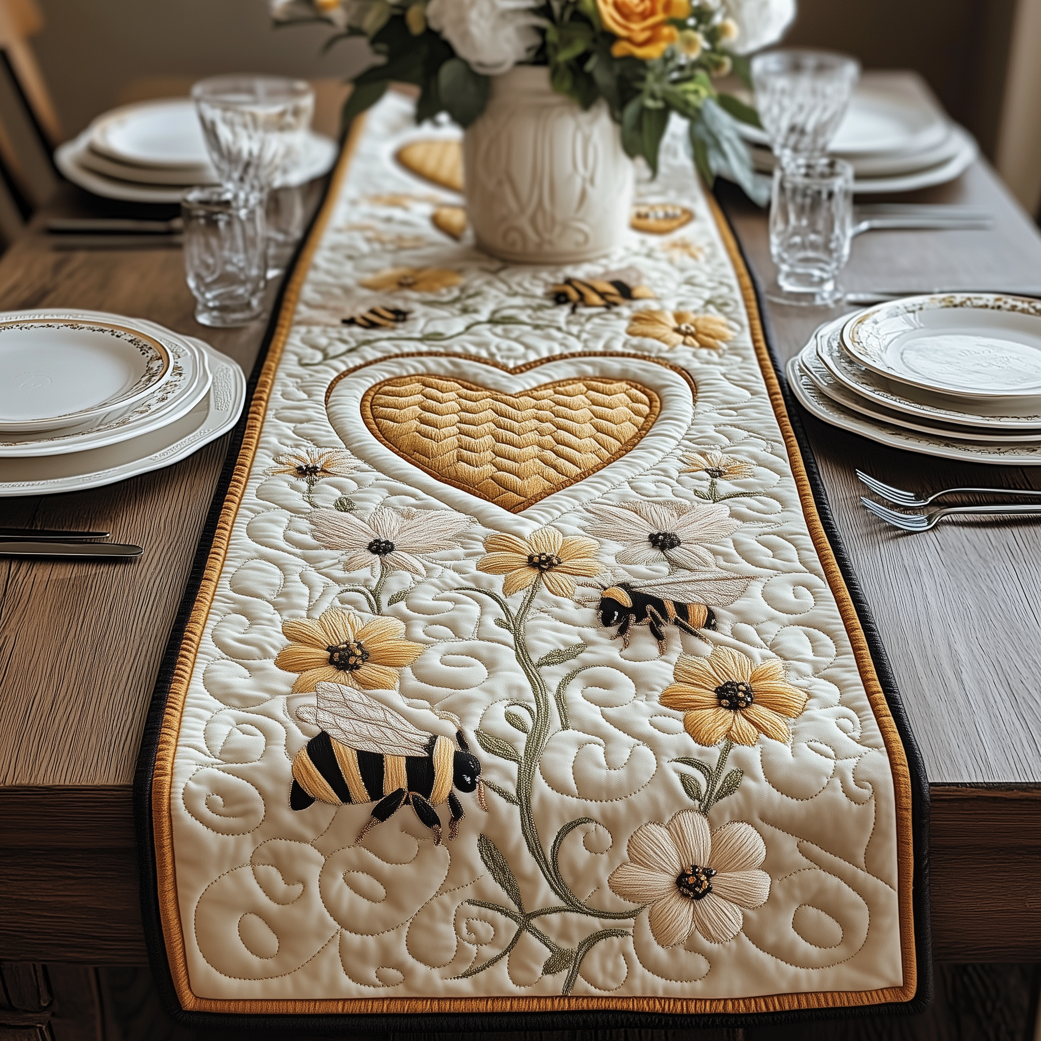 Valentine Bee Quilted Table Runner GFTOAB2108