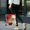 (US Only)4pcs Christmas Linen Tote Bag Handbag Large Capacity Women Shopping Shoulder Bag