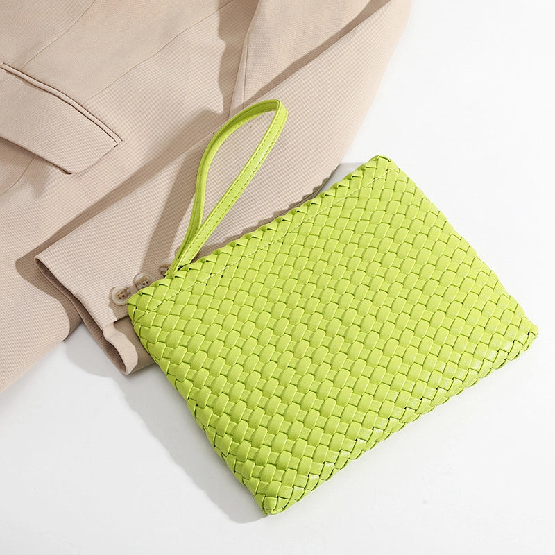 Women’s Solid Color Pu Leather Weave Zipper Wallets